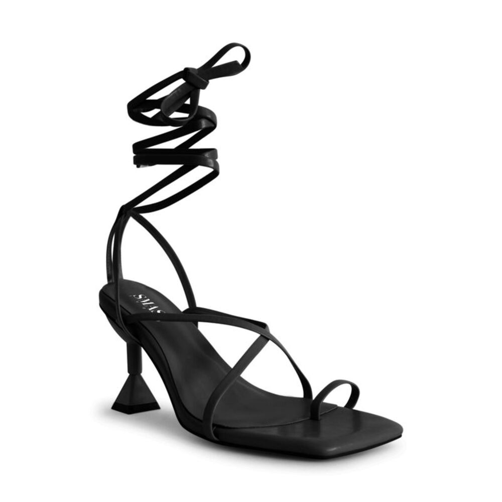 SMASH SHOES Womens Black Mona Square Toe Sculpted Heel Heeled Sandal 11